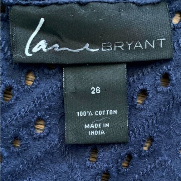 Lane Bryant Eyelet Tank Top Sleeveless Blouse Plus Sz 28 Navy Blue #17i - Picture 5 of 6